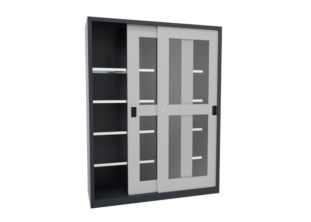 Produktbild Schiebetürenschrank, 1950x1500x500 mm, 8 Böden verzinkt, RAL 7016/7035 bild 2