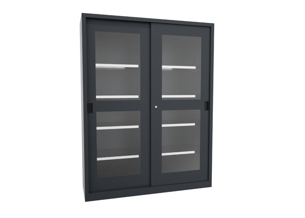 Produktbild PAVOY Schiebetürenschrank 1950x1500x500 mm 8 Böden verzinkt RAL 7016