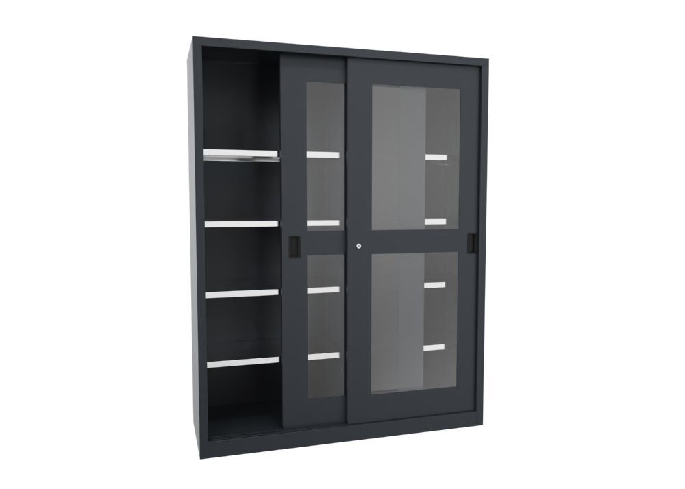 Produktbild Schiebetürenschrank, 1950x1500x500 mm, 8 Böden verzinkt, RAL 7016 bild 2