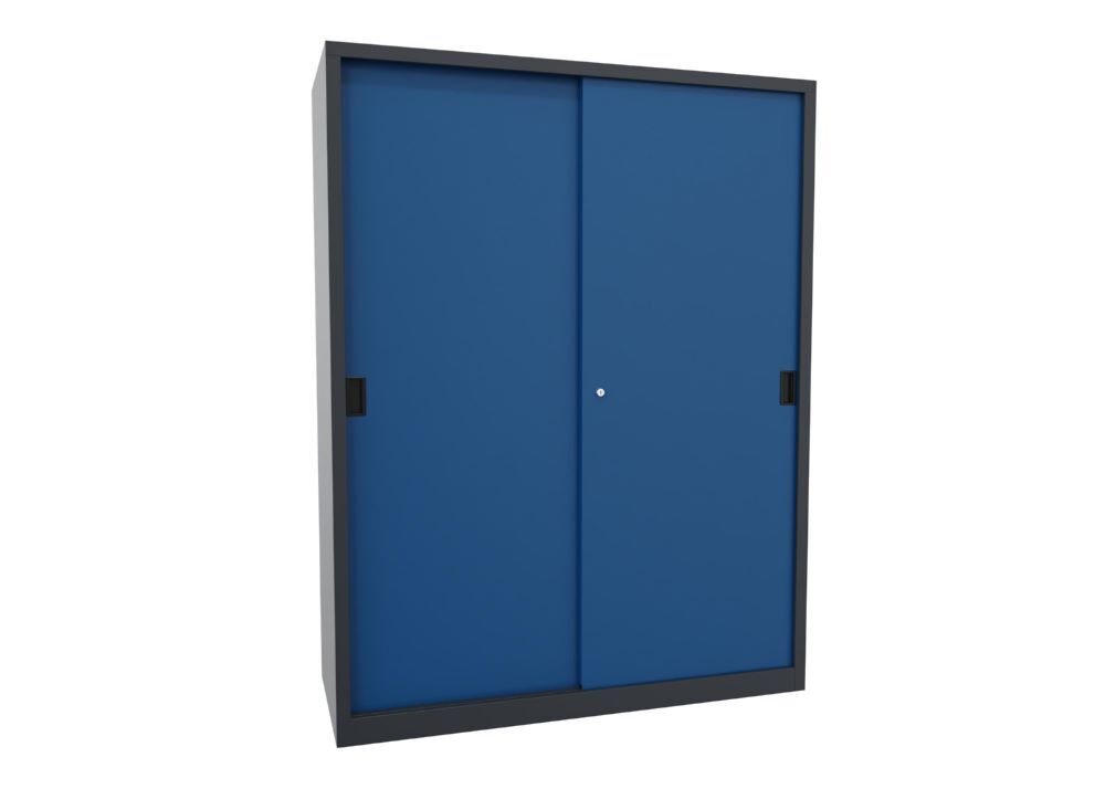 Produktbild PAVOY Schiebetürenschrank 1950x1500x600 mm 8 Böden verzinkt RAL 7016/5010