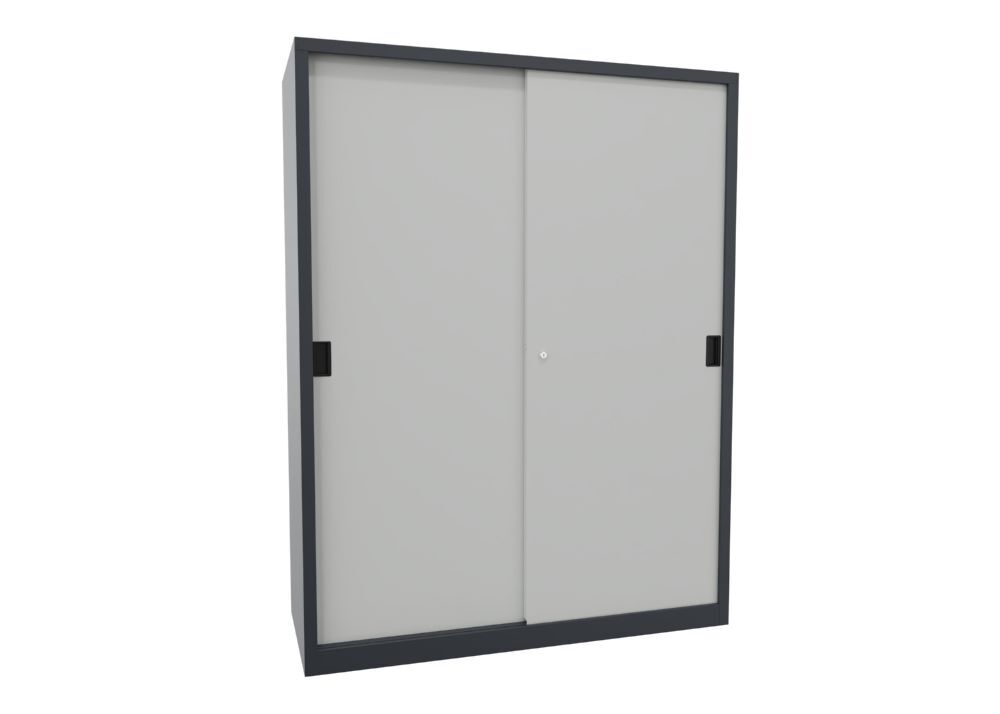Produktbild PAVOY Schiebetürenschrank 1950x1500x600 mm 8 Böden verzinkt RAL 7016/7035