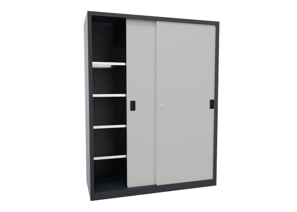 Produktbild Schiebetürenschrank, 1950x1500x600 mm, 8 Böden verzinkt, RAL 7016/7035 bild 2
