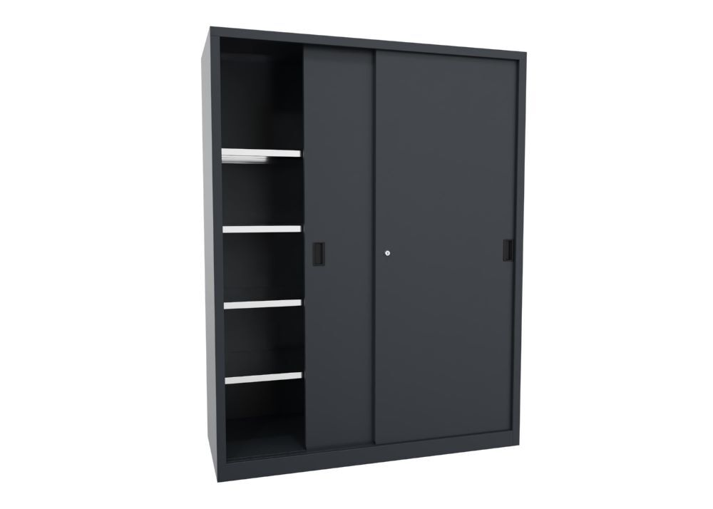 Produktbild Schiebetürenschrank, 1950x1500x600 mm, 8 Böden verzinkt, RAL 7016 bild 2