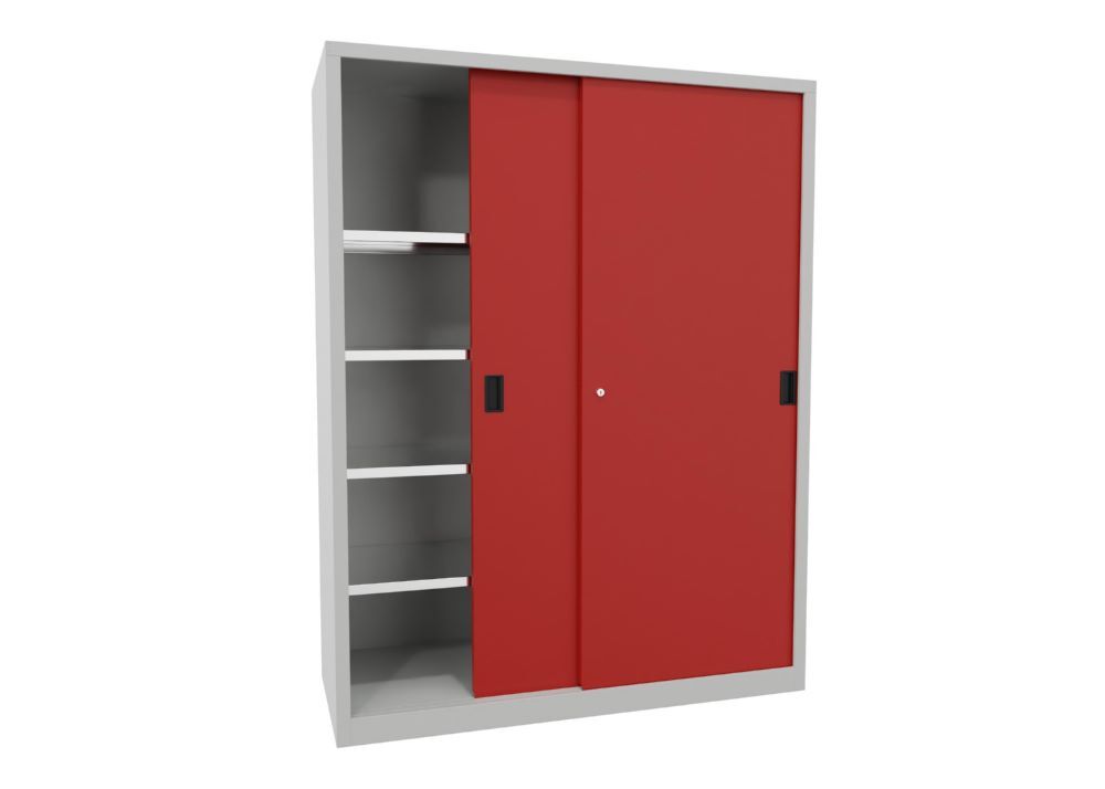 Produktbild Schiebetürenschrank, 1950x1500x600 mm, 8 Böden verzinkt, RAL 7035/3000 bild 2