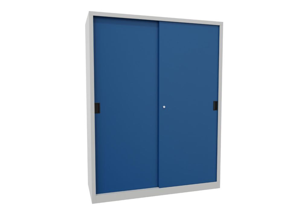 Produktbild PAVOY Schiebetürenschrank 1950x1500x600 mm 8 Böden verzinkt RAL 7035/5010