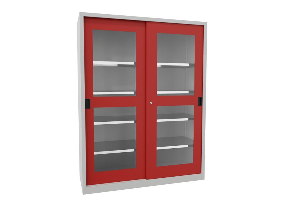 Produktbild PAVOY Schiebetürenschrank 1950x1500x600 mm 8 Böden verzinkt RAL 7035/3000