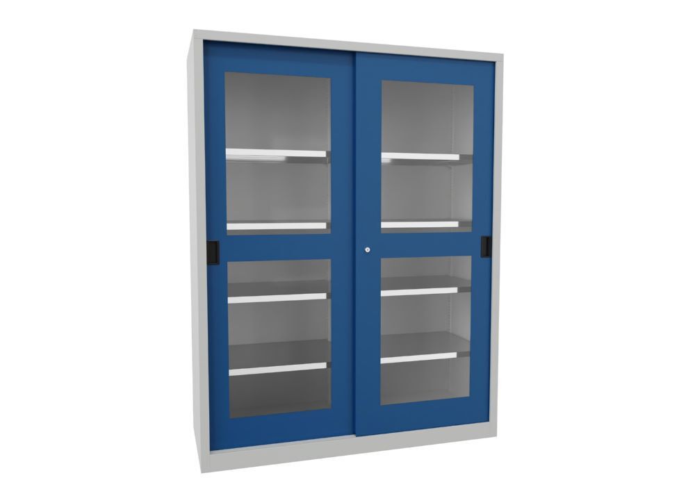Produktbild PAVOY Schiebetürenschrank 1950x1500x600 mm 8 Böden verzinkt RAL 7035/5010