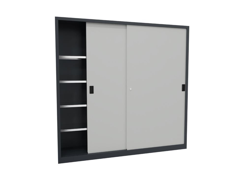 Produktbild Schiebetürenschrank, 1950x2000x400 mm, 8 Böden verzinkt, RAL 7016/7035 bild 2
