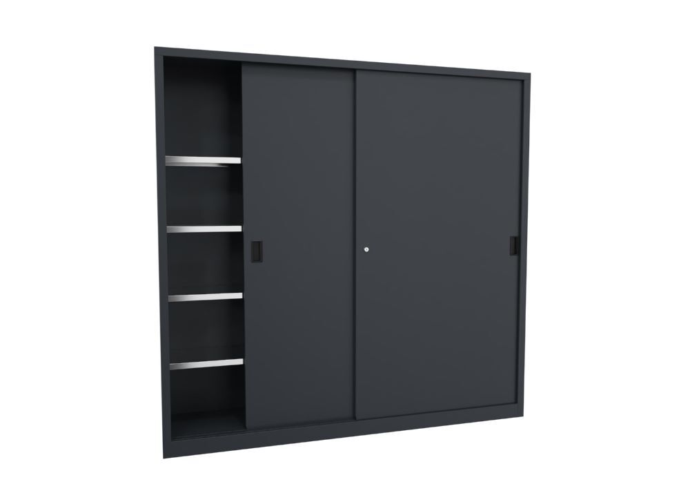 Produktbild Schiebetürenschrank, 1950x2000x400 mm, 8 Böden verzinkt, RAL 7016 bild 2