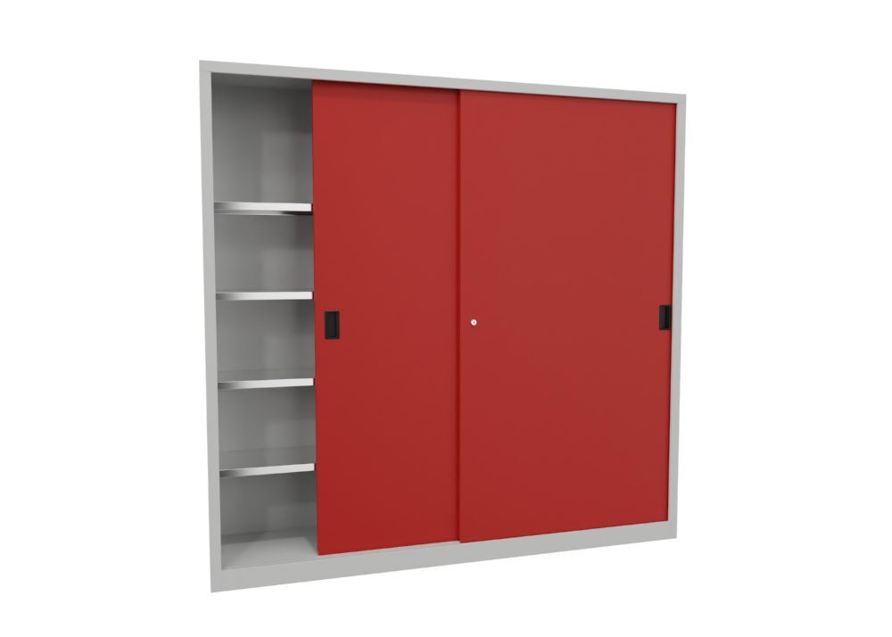 Produktbild Schiebetürenschrank, 1950x2000x400 mm, 8 Böden verzinkt, RAL 7035/3000 bild 2