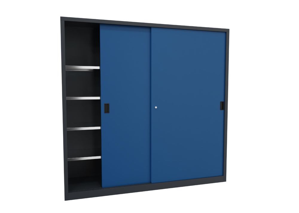 Produktbild Schiebetürenschrank, 1950x2000x500 mm, 8 Böden verzinkt, RAL 7016/5010 bild 2