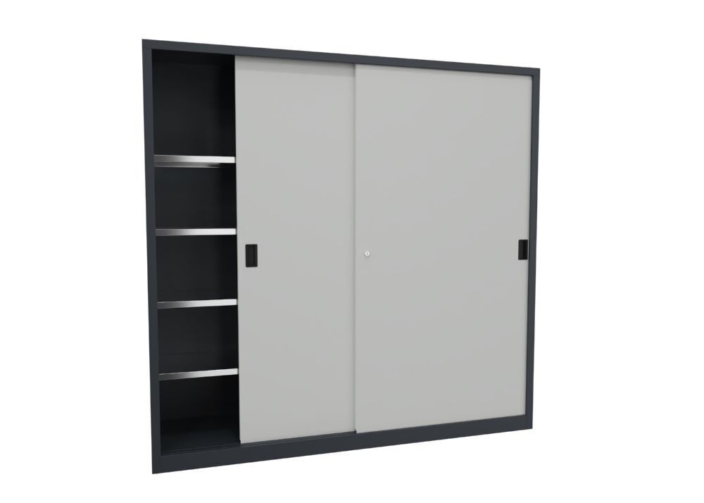 Produktbild Schiebetürenschrank, 1950x2000x500 mm, 8 Böden verzinkt, RAL 7016/7035 bild 2