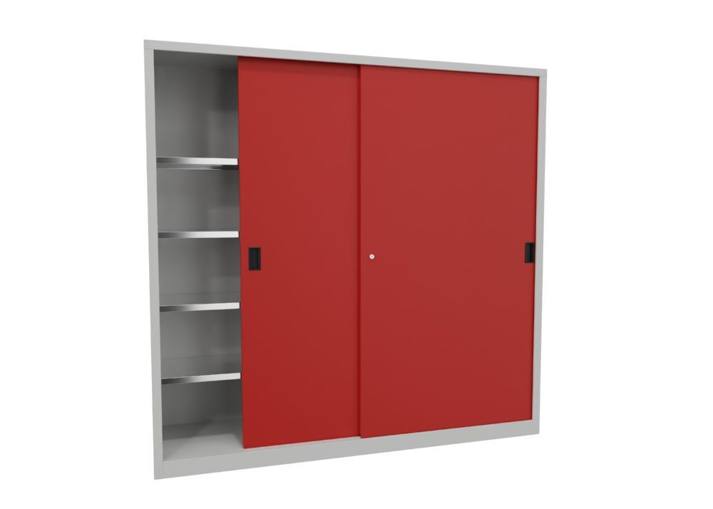 Produktbild Schiebetürenschrank, 1950x2000x500 mm, 8 Böden verzinkt, RAL 7035/3000 bild 2