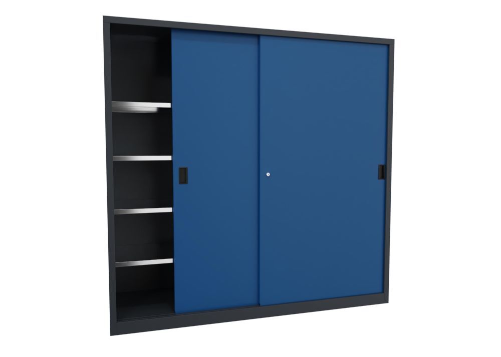 Produktbild Schiebetürenschrank, 1950x2000x600 mm, 8 Böden verzinkt, RAL 7016/5010 bild 2