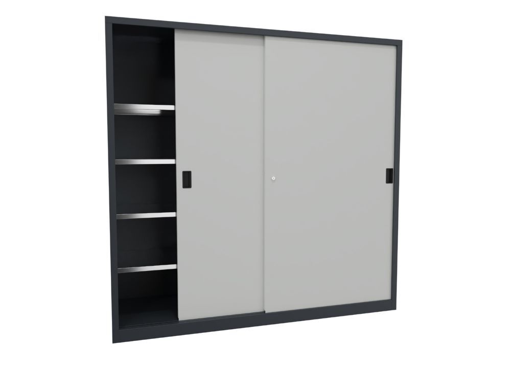 Produktbild Schiebetürenschrank, 1950x2000x600 mm, 8 Böden verzinkt, RAL 7016/7035 bild 2