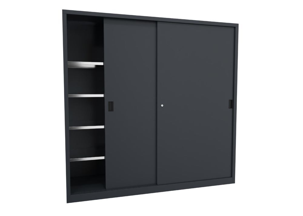 Produktbild Schiebetürenschrank, 1950x2000x600 mm, 8 Böden verzinkt, RAL 7016 bild 2