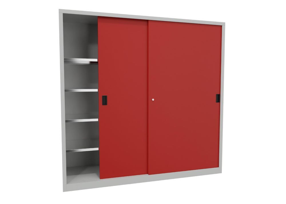 Produktbild Schiebetürenschrank, 1950x2000x600 mm, 8 Böden verzinkt, RAL 7035/3000 bild 2