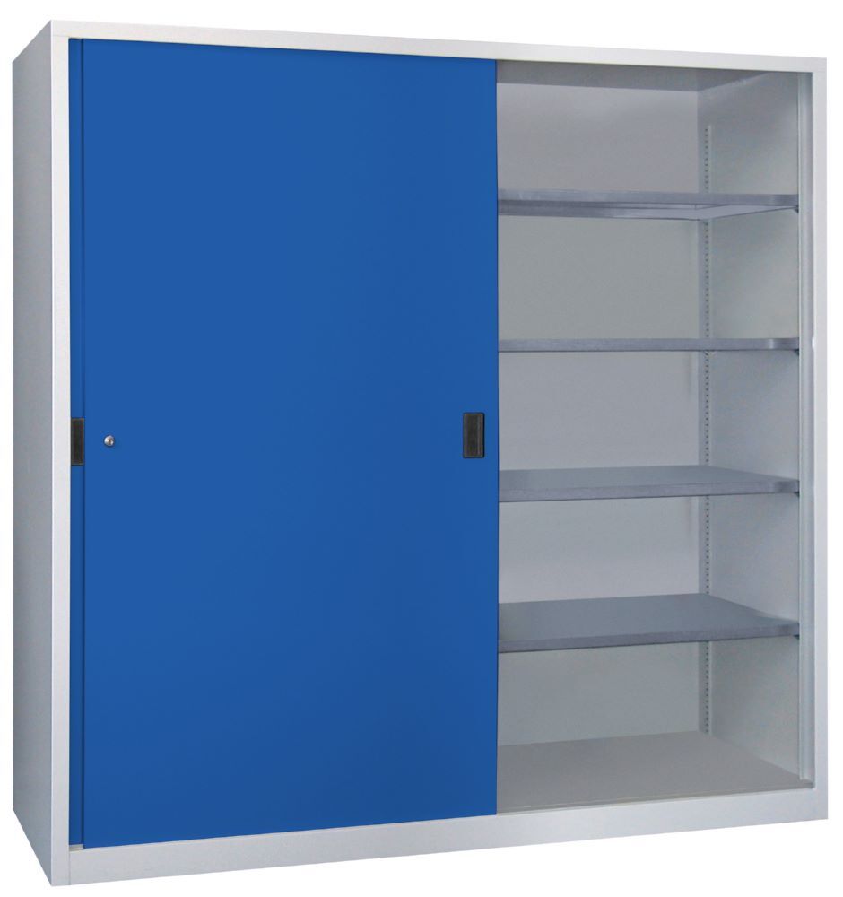 Produktbild PAVOY Schiebetürenschrank 1950x2000x600 mm 8 Böden verzinkt RAL 7035/5010