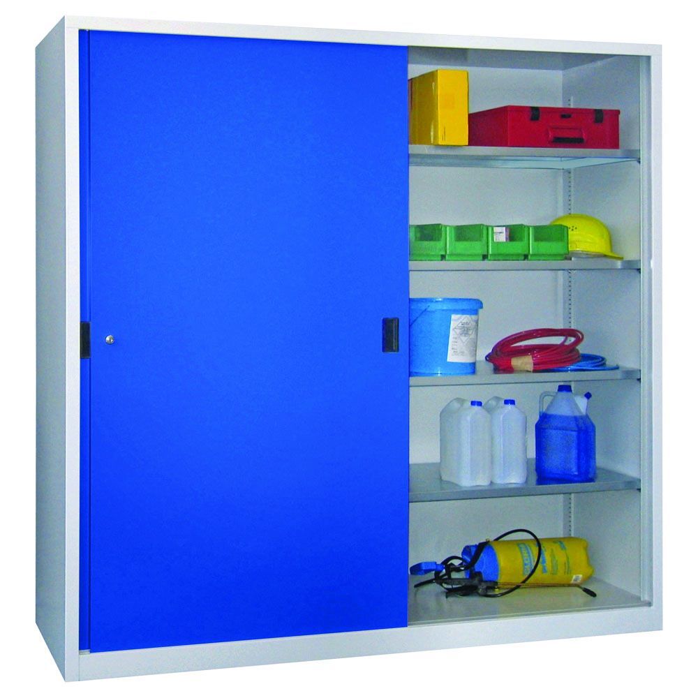 Produktbild Schiebetürenschrank, 1950x2000x600 mm, 8 Böden verzinkt, RAL 7035/5010 bild 2