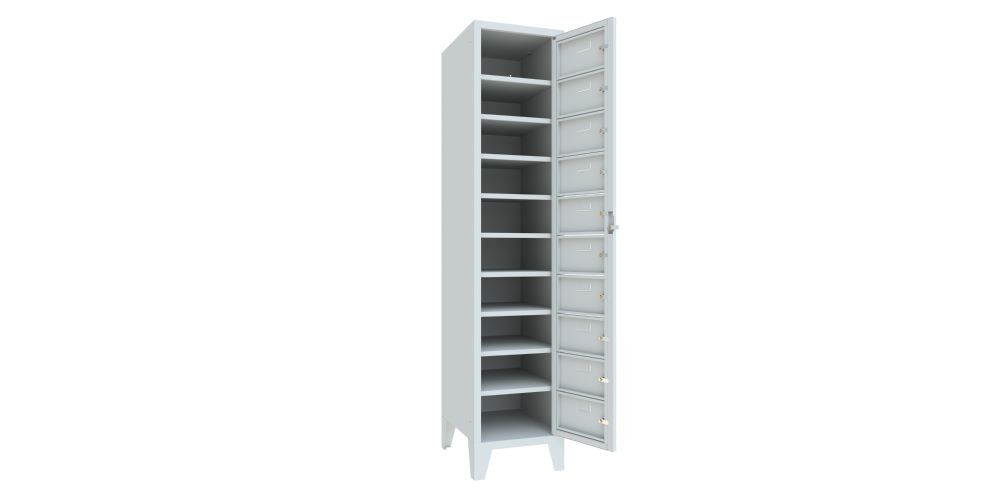 Produktbild Schließfachschrank mit Füßen, 1850x400x500 mm, 10 Fächer, RAL 7035 bild 2
