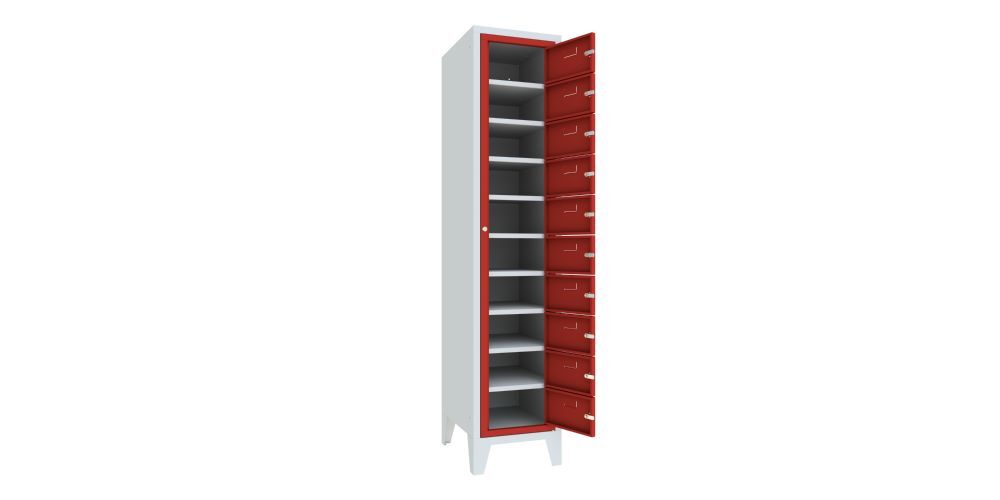 Produktbild PAVOY Schließfachschrank mit Füßen 1850x400x500 mm 10 Fächer RAL 7035/3000