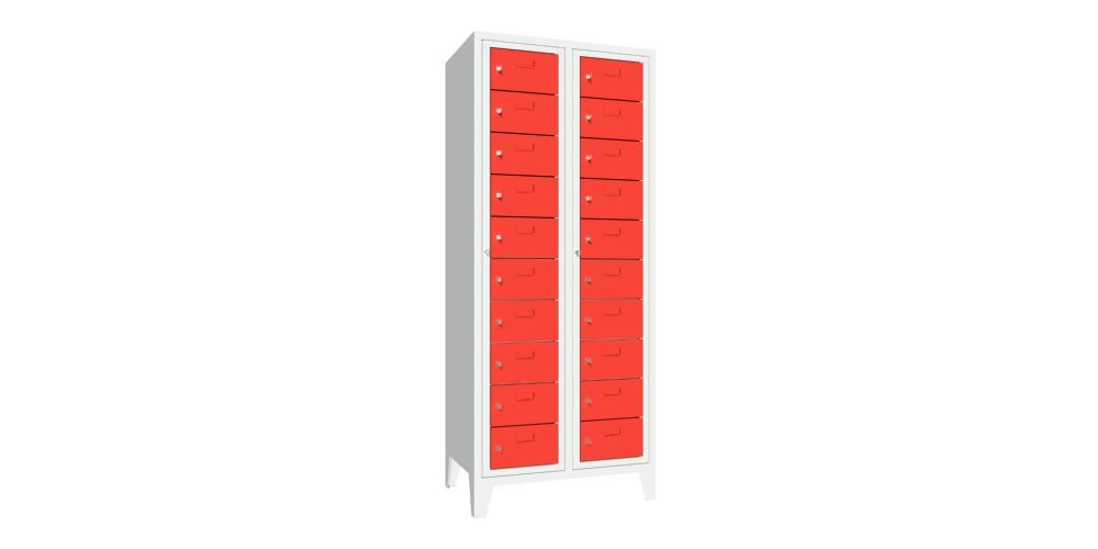 Produktbild Schließfachschrank mit Füßen, 1850x770x500 mm, 20 Fächer, RAL 7035/3000 bild 2
