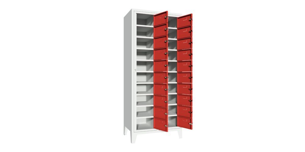 Produktbild PAVOY Schließfachschrank mit Füßen 1850x770x500 mm 20 Fächer RAL 7035/3000