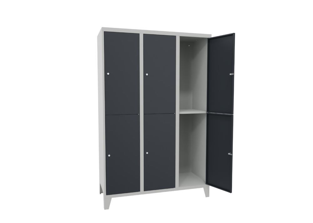 Produktbild Schließfachschrank mit Füßen, 1850x1200x500 mm, 6 Fächer, RAL 7035/7016 bild 2
