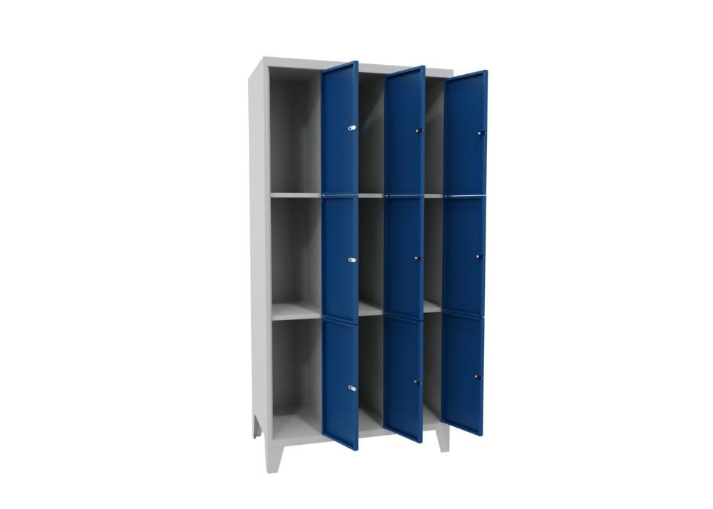Produktbild Schließfachschrank mit Füßen, 1850x900x500 mm, 9 Fächer, RAL 7035/5010 bild 2