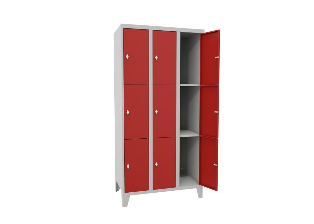 Produktbild Schließfachschrank mit Füßen, 1850x900x500 mm, 9 Fächer, RAL 7035/3000 bild 2