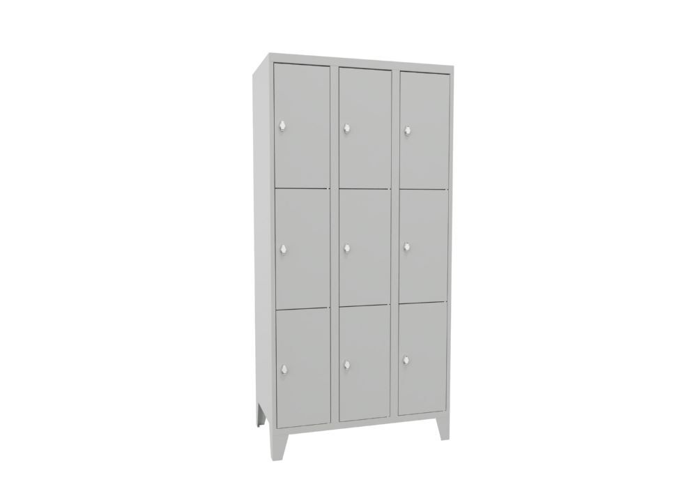 Produktbild PAVOY Schließfachschrank mit Füßen 1850x900x500 mm 9 Fächer RAL 7035