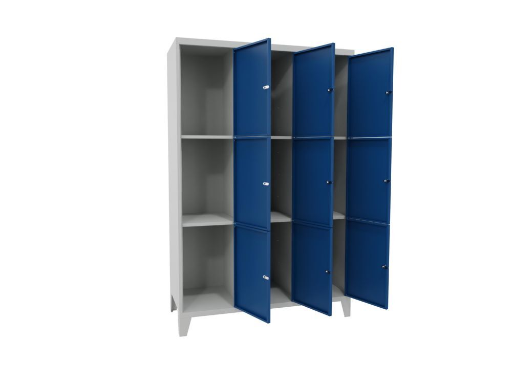 Produktbild Schließfachschrank mit Füßen, 1850x1200x500 mm, 9 Fächer, RAL 7035/5010 bild 2