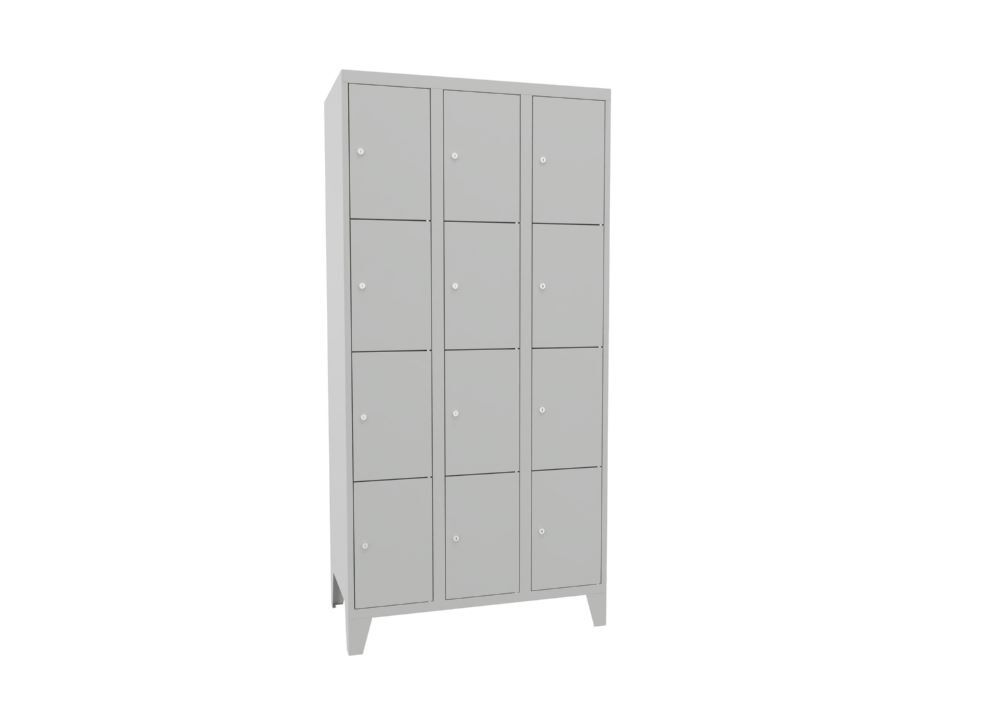 Produktbild PAVOY Schließfachschrank mit Füßen 1850x900x500 mm 12 Fächer RAL 7035