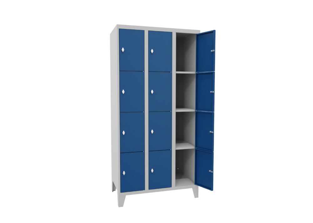 Produktbild Schließfachschrank mit Füßen, 1850x900x500 mm, 12 Fächer, RAL 7035/5010 bild 2