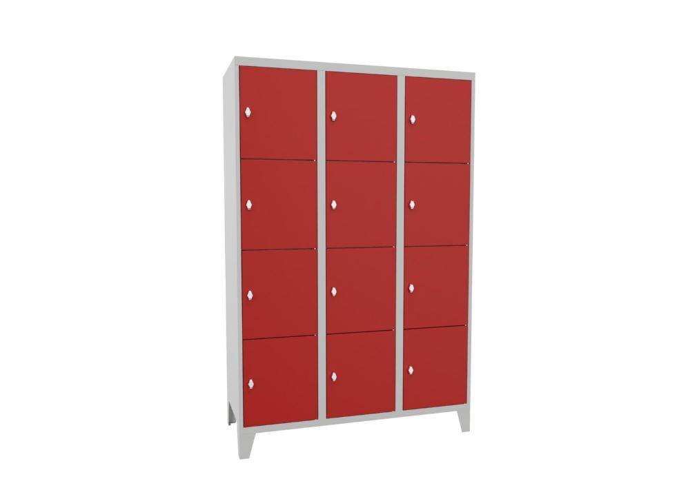 Produktbild PAVOY Schließfachschrank mit Füßen 1850x1200x500 mm 12 Fächer RAL 7035/3000