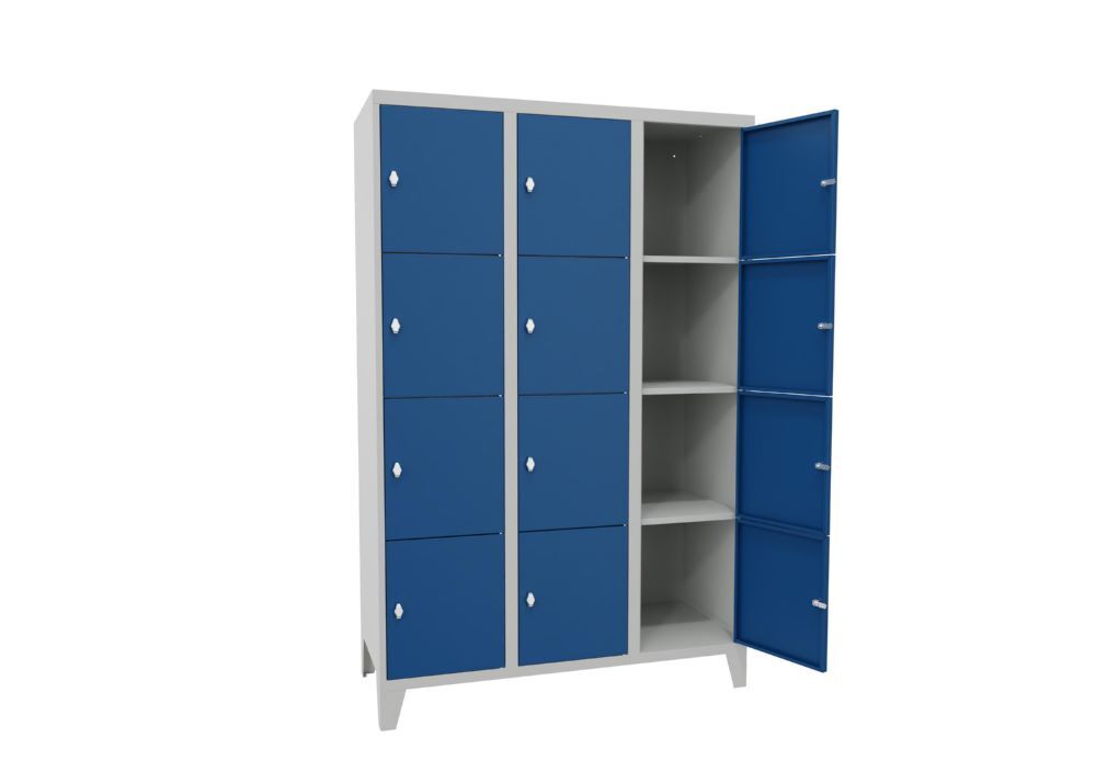 Produktbild Schließfachschrank mit Füßen, 1850x1200x500 mm, 12 Fächer, RAL 7035/5010 bild 2