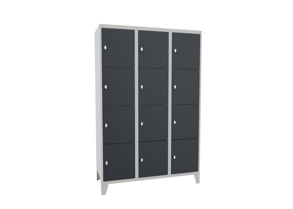 Produktbild PAVOY Schließfachschrank mit Füßen 1850x1200x500 mm 12 Fächer RAL 7035/7016