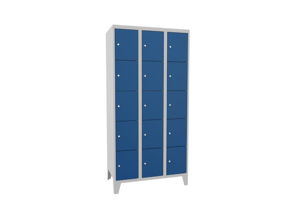 Produktbild PAVOY Schließfachschrank mit Füßen 1850x900x500 mm 15 Fächer RAL 7035/5010