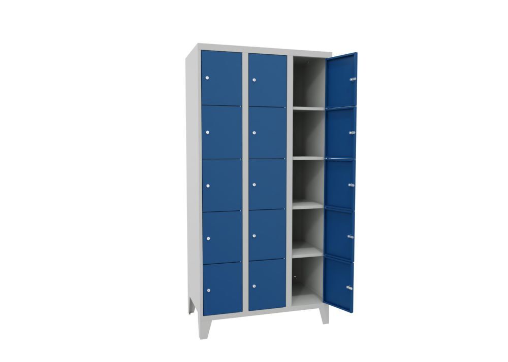 Produktbild Schließfachschrank mit Füßen, 1850x900x500 mm, 15 Fächer, RAL 7035/5010 bild 2