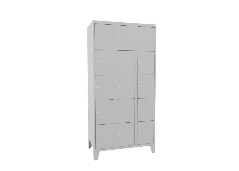 Produktbild Schließfachschrank mit Füßen, 1850x900x500 mm, 15 Fächer, RAL 7035 bild 2