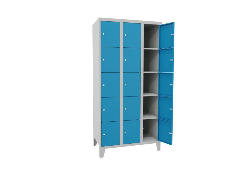 Produktbild PAVOY Schließfachschrank mit Füßen 1850x900x500 mm 15 Fächer RAL 7035