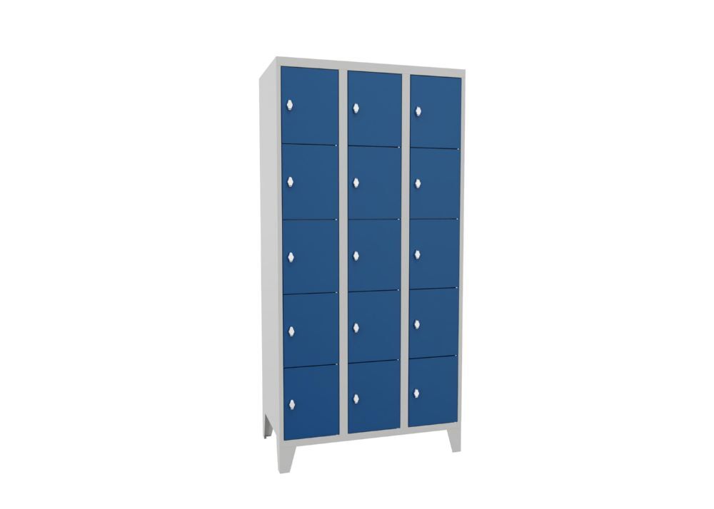 Produktbild PAVOY Schließfachschrank mit Füßen 1850x900x500 mm 15 Fächer RAL 7035/5010
