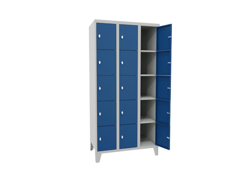Produktbild Schließfachschrank mit Füßen, 1850x900x500 mm, 15 Fächer, RAL 7035/5010 bild 2