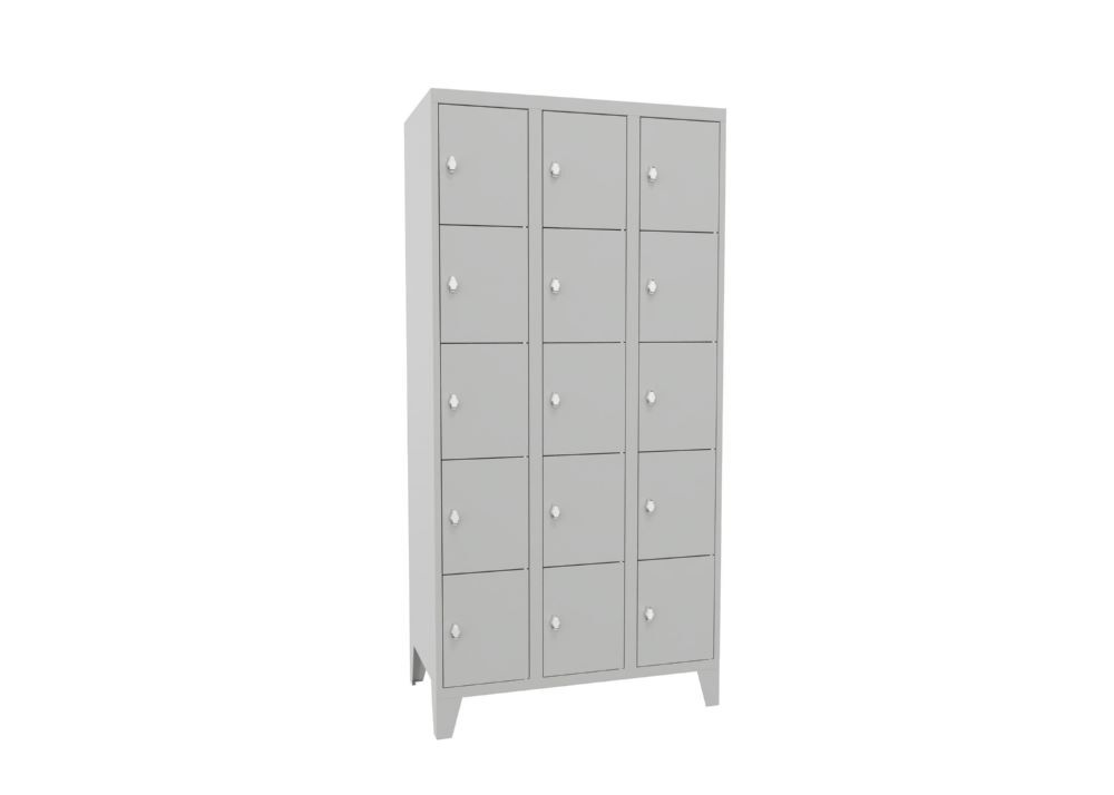 Produktbild PAVOY Schließfachschrank mit Füßen 1850x900x500 mm 15 Fächer RAL 7035