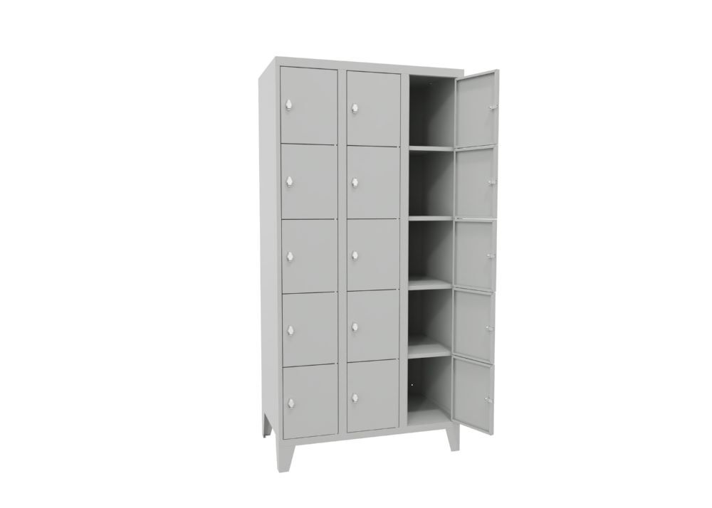 Produktbild Schließfachschrank mit Füßen, 1850x900x500 mm, 15 Fächer, RAL 7035 bild 2