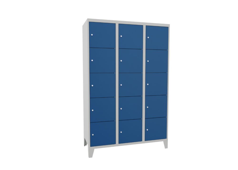 Produktbild PAVOY Schließfachschrank mit Füßen 1850x1200x500 mm 15 Fächer RAL 7035/5010