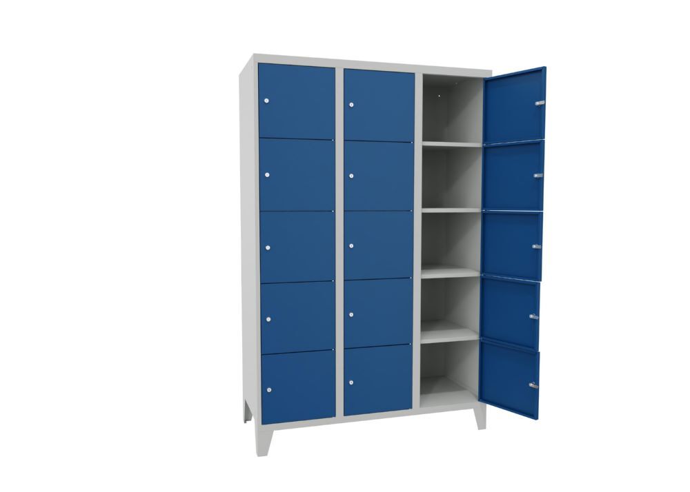 Produktbild Schließfachschrank mit Füßen, 1850x1200x500 mm, 15 Fächer, RAL 7035/5010 bild 2