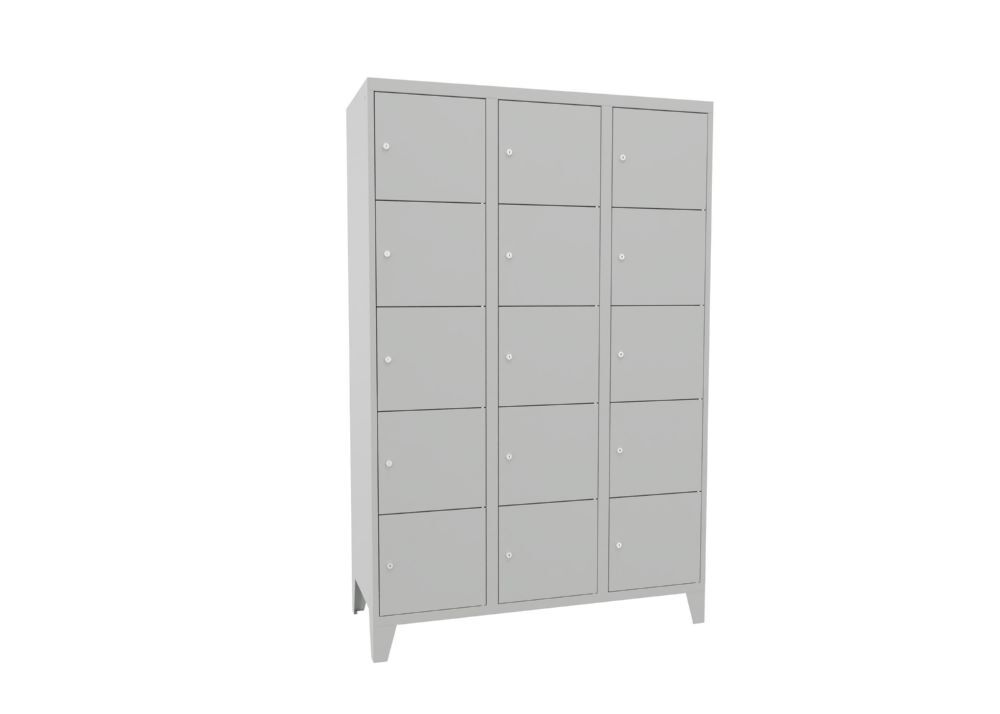 Produktbild PAVOY Schließfachschrank mit Füßen 1850x1200x500 mm 15 Fächer RAL 7035