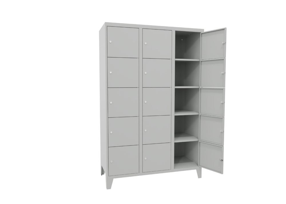 Produktbild Schließfachschrank mit Füßen, 1850x1200x500 mm, 15 Fächer, RAL 7035 bild 2