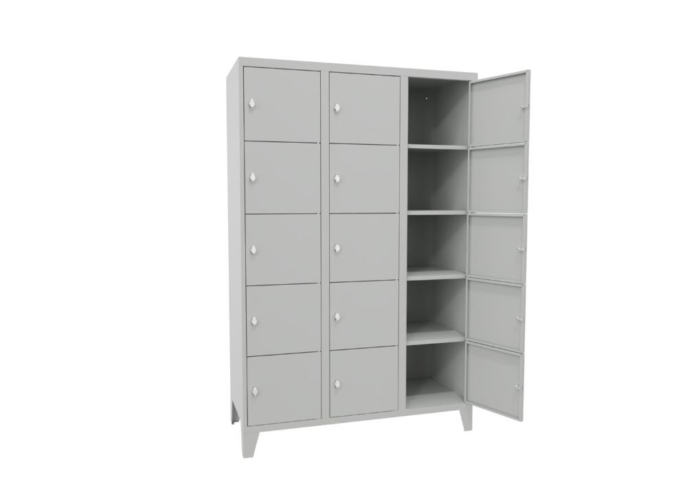 Produktbild Schließfachschrank mit Füßen, 1850x1200x500 mm, 15 Fächer, RAL 7035 bild 2